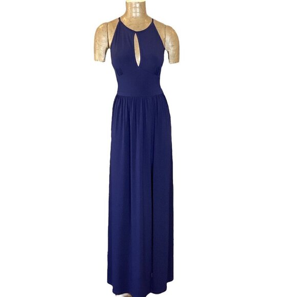 Michael Kors Navy Jersey Halter Maxi Slit Dress Sz M #296C - Picture 3 of 9